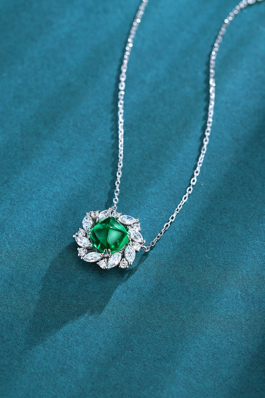 Cushion Shape Vintage 925 Sterling Silver Lab Grown Emerald Pendant Necklace Lab Grown Diamond Necklace for Gift
