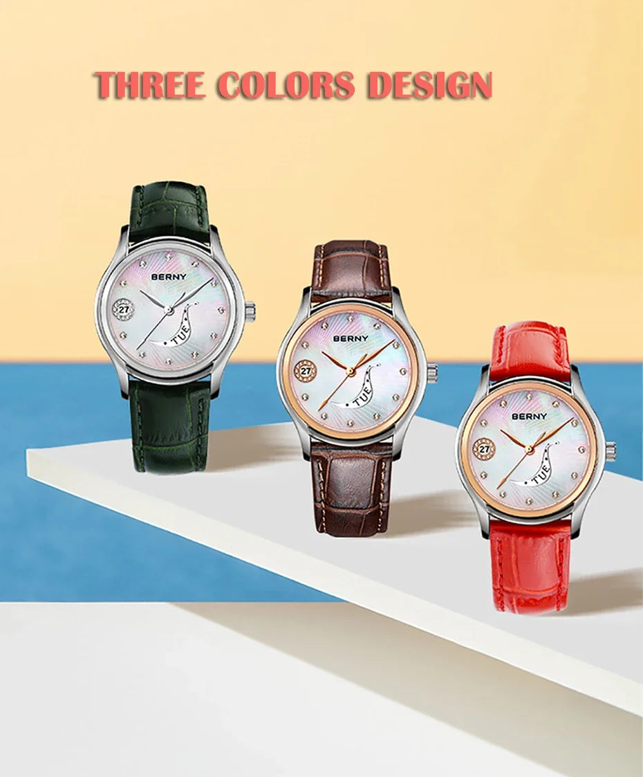 Quartz Wristwatches Calendar Clock Vintage Brown Leather Ladies Wristwatch Luxury Fashion Elegant Women Watches Waterproof 3Bar