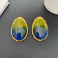 European and American retro geometric elliptical design earrings - red, silver and green resin earrings