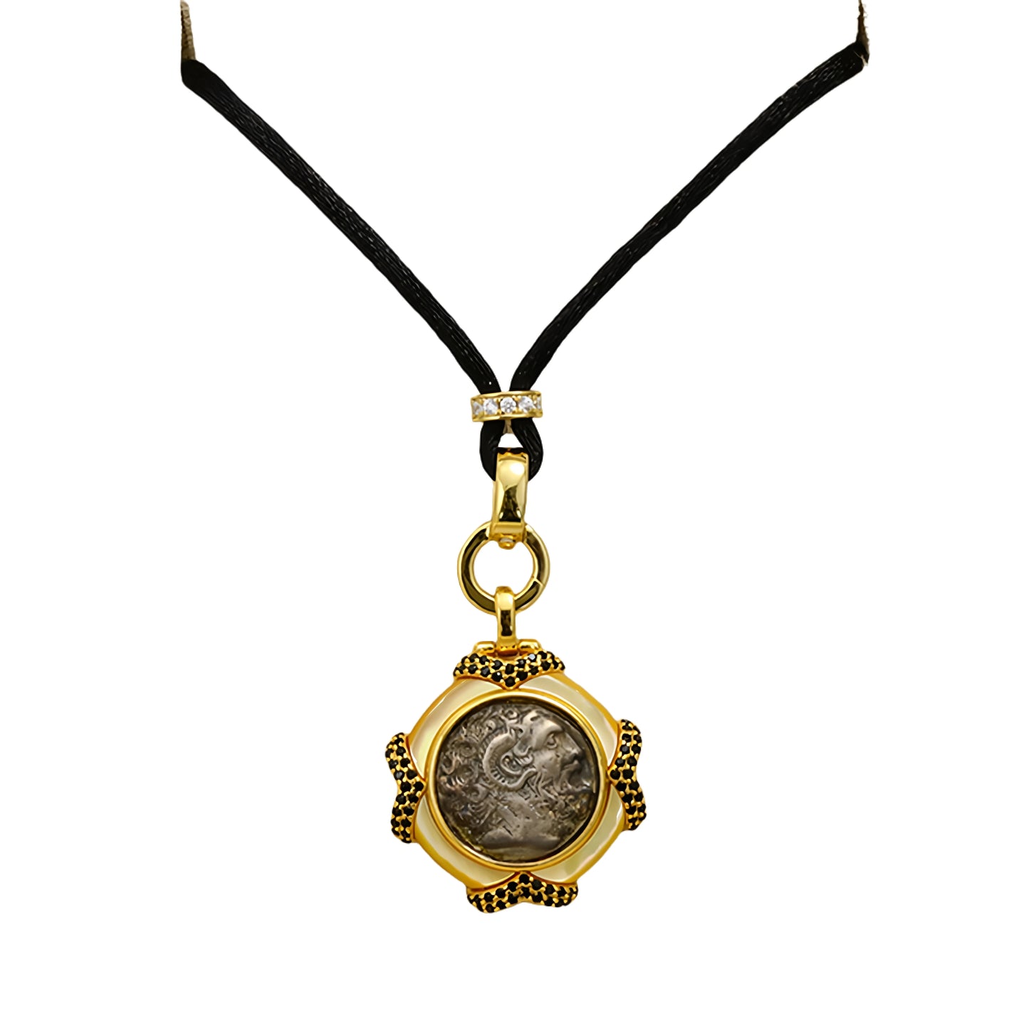 MuShan Luxury Brand Ancient Greek Sheep Horn Emperor Coin Necklace 18k Gold Plated 925 Sterling Silver Pendant Necklaces Jewelry