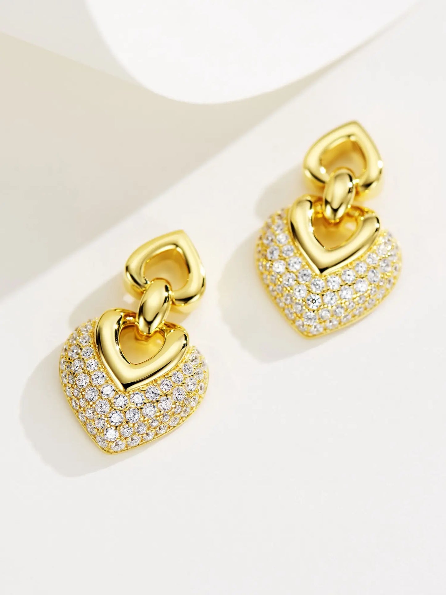 Vintage Heart 18k Yellow Gold Plated Diamond Earrings Silver 925 Jewelry Accessories