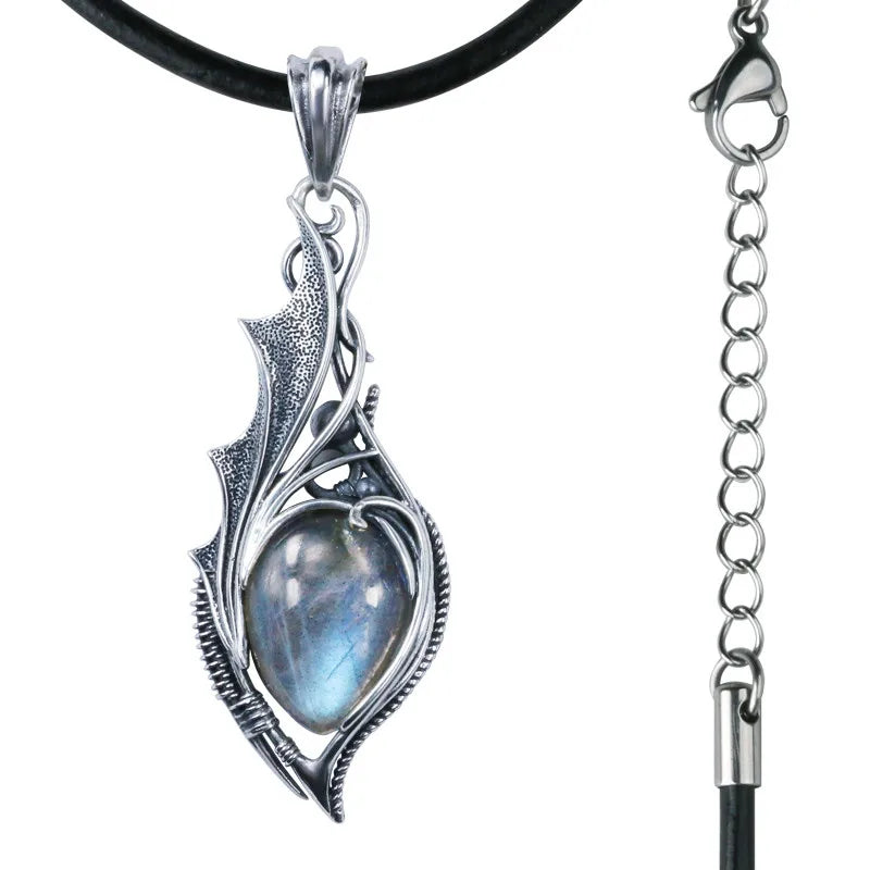 Necklace Pendant Pure 925 Sterling Silver Dragon Eye Natural Moonstone Luxury Designer Brand Fine Jewelry Men Women 2024 New P5