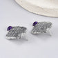 S925 Sterling Silver Stud Earrings for Women Mermaid Retro Texture Geometric Pattern Inlaid Amethyst Ear Stud Jewelry Wholesale