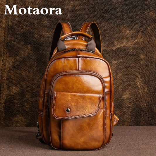 MOTAORA Men's Retro Mini Backpack 2025 New Genuine Leather Multifunctional Backpacks For Men Vintage Handmade Male Chest Bags