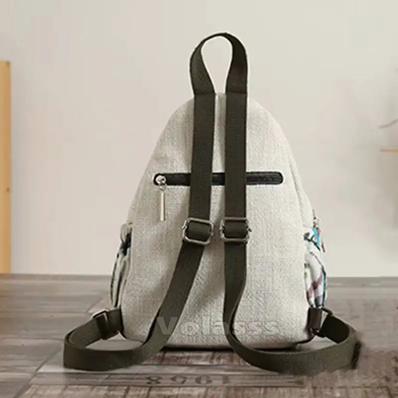 MOTAORA Casual Canvas Backpack Women's Lightweight Travel Shoulder Bag Rabbit Pattern Multi Compartment Handbag Purse