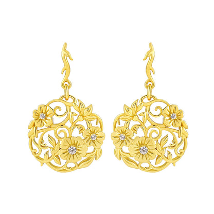 2025 Floral Filigree 925 Sterling Silver Drop Earrings Vintage Hollow Carved Design Fine Jewelry for Women Daily Elegant Style