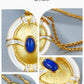 Certificated Vintage 925 Silver Oval Brushed Pendant With Natural Lapis Real White Shell Chain Necklace Italian Luxury Jewelry