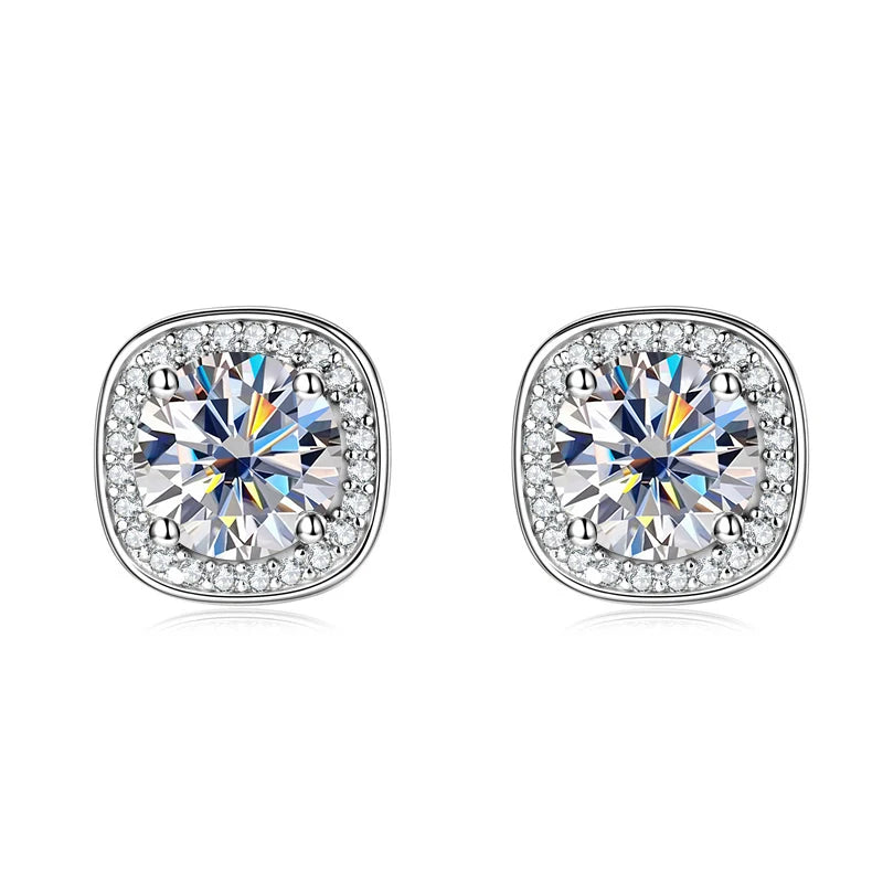 Rrjzz Classic Square 1CT Moissanit Women Earrings with Certificate 925 Sterling Silver Vintage Stud Ear for Wedding Fine Jewelry