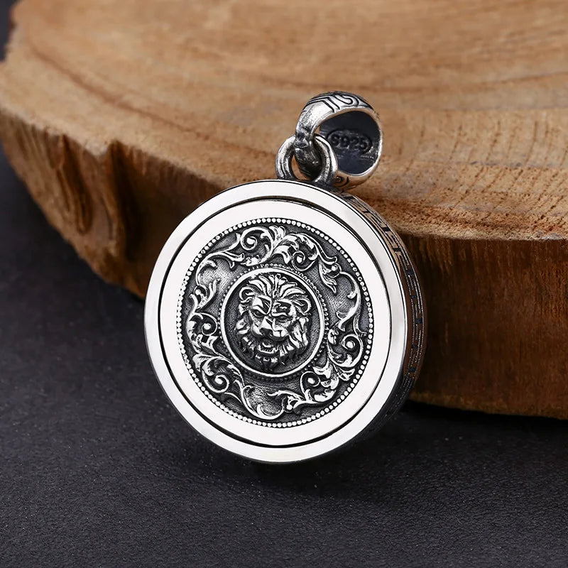 Genuine S925 Sterling Silver Charm Pendants for Women Men New Fashion Relief Lion Head Rotatable Vintage Punk Jewelry Wholesale