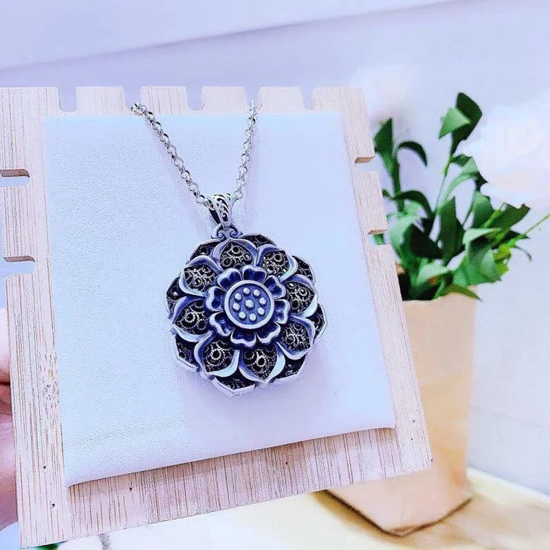 BOCAI S999 Sterling Silver Charm Pendants Hollow Out Lotus Vajra Pestle Hanging Jewelry Pure Argentum Amulet for Men and Women