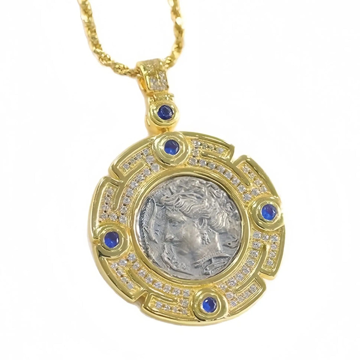 Mushan Luxury Brand S925 Silver Ancient Greek Goddess Relief Round Pendant Double Sided Ancient Coin Necklace