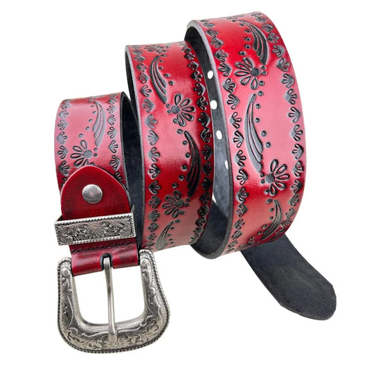 Punk retro embossed first layer cowhide belt, national personality  literary fashion bohemian port style men's and women's belt