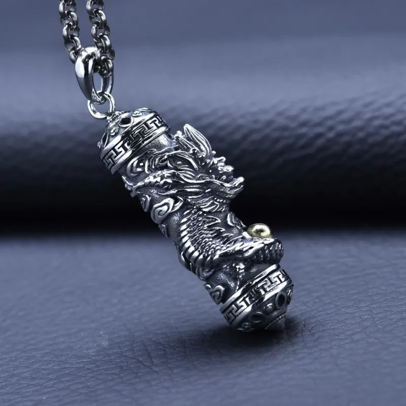 NEW S925  Silver Retro Domineering Shurangama Mantra Tenglong Gawu Box Pendant Men's and Women's Gift