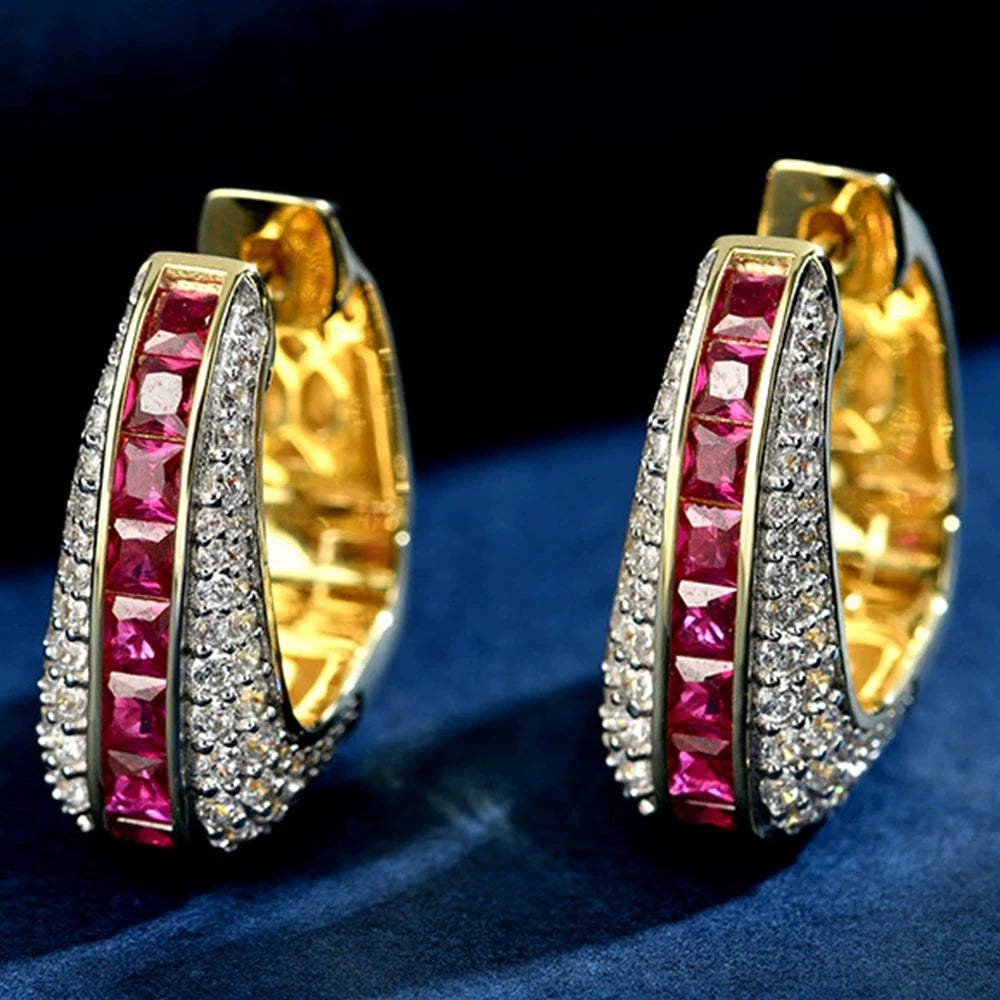 WUIHA Vintage 100% 925 Sterling Silver Lab Sapphire Ruby High Carbon Diamonds Wedding Engagement Hoops Earrings Fine Jewelry