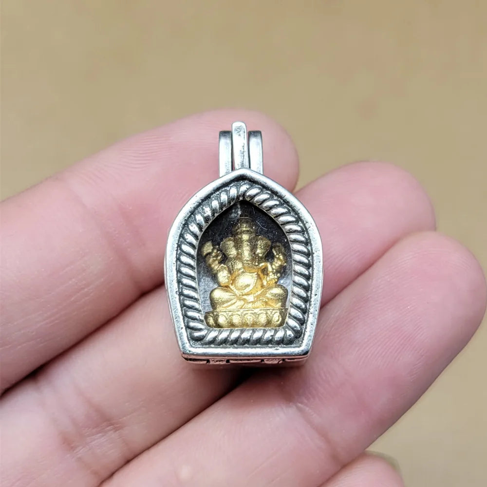 Non Pure Elephant God Gawu Box Tibetan Silver Plated Necklace Pendant DIY Cultural And Buddhist Bead Side Hanging Accessory