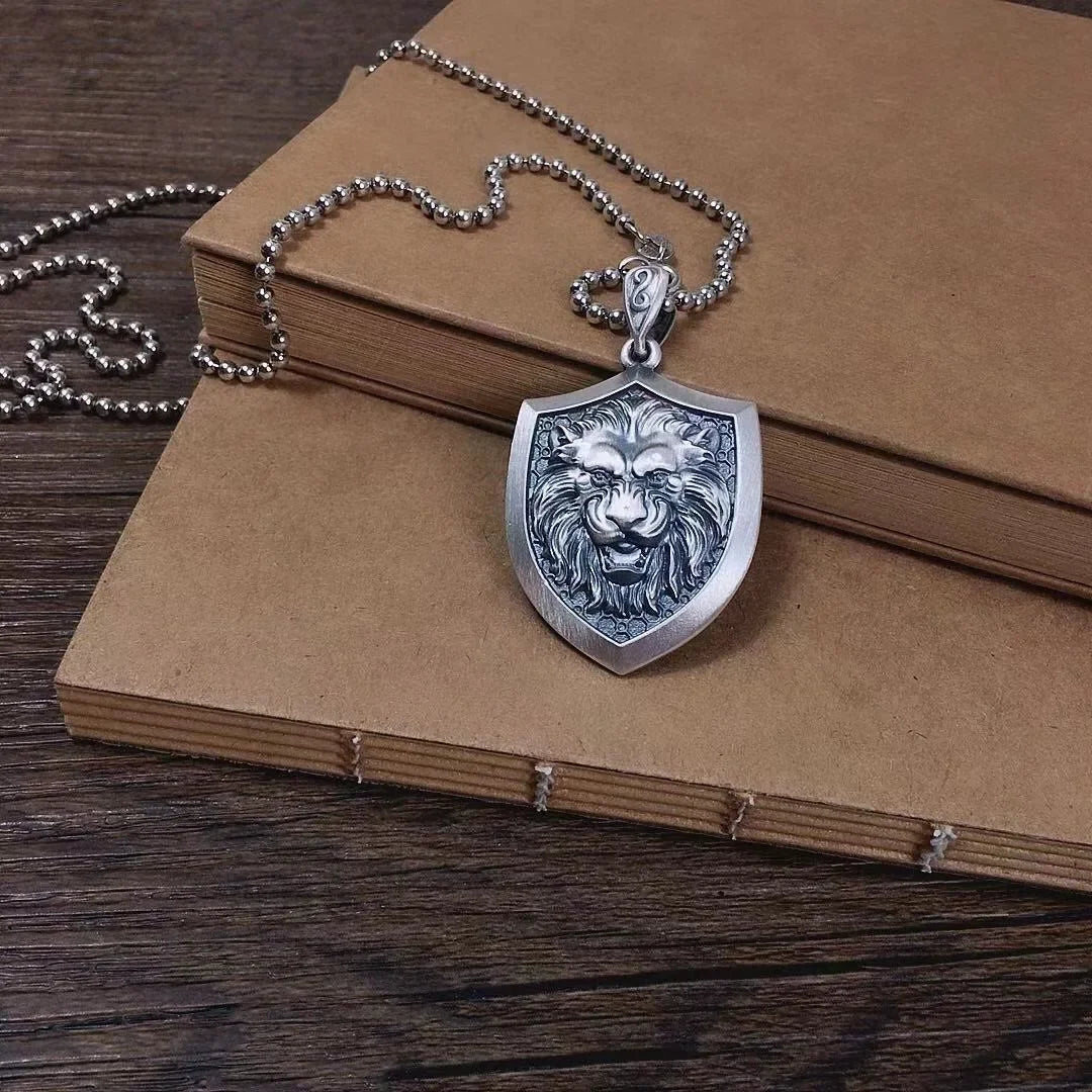 New S999 Sterling Silver Personality Retro Domineering Hip-hop Lion Tiger Head Eagle Faucet Shield Pendant Man.