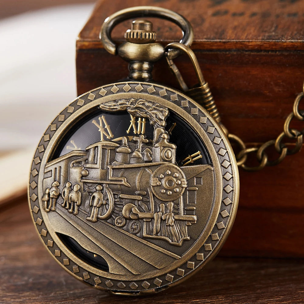 Mechanical Pocket Watch Luxury Antique Skeleton Men Steampunk Mechanical Fob Watches Clock Pendant Hand-winding Relogio De Bolso