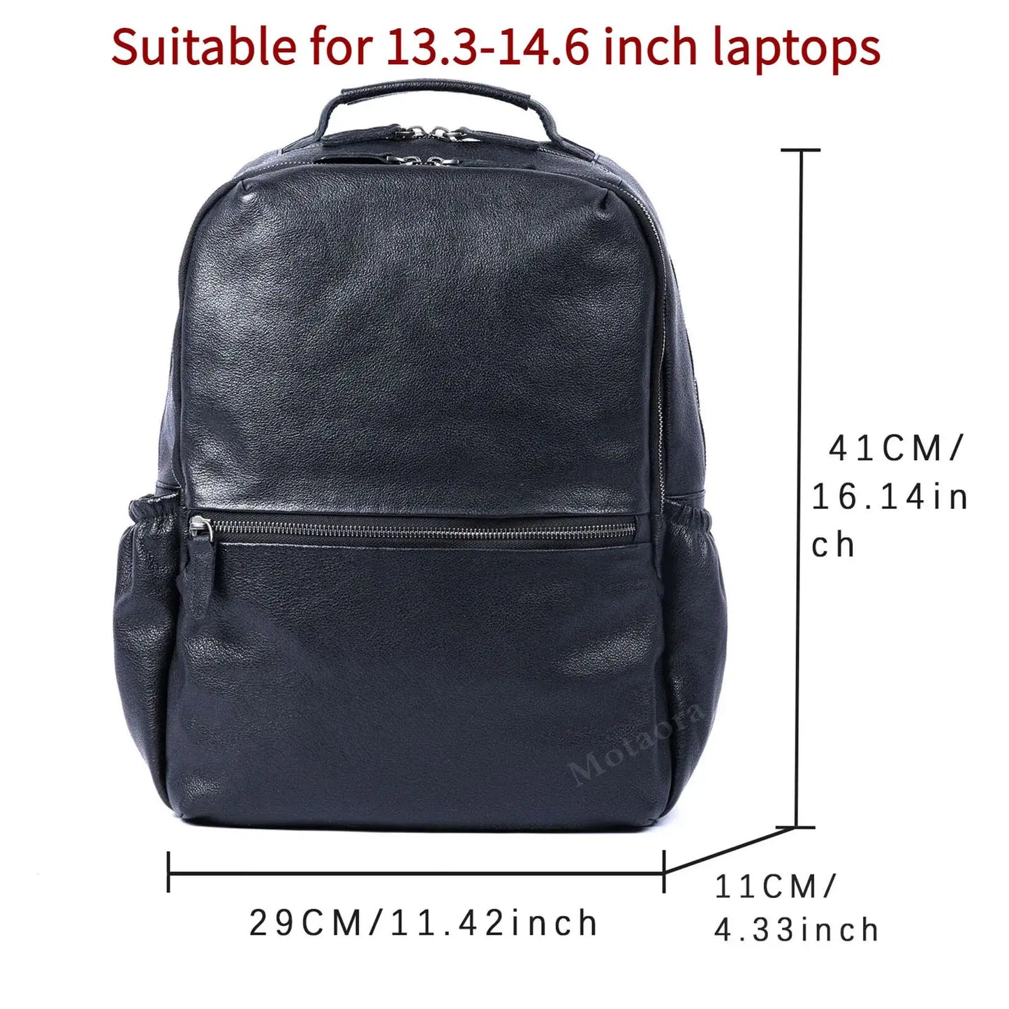 Men's Leather Backpack Laptop Travel Bag, Full-Grain Cowhide Large Capacity Workbag with YKK Zippers - Handcrafted Soft Touch