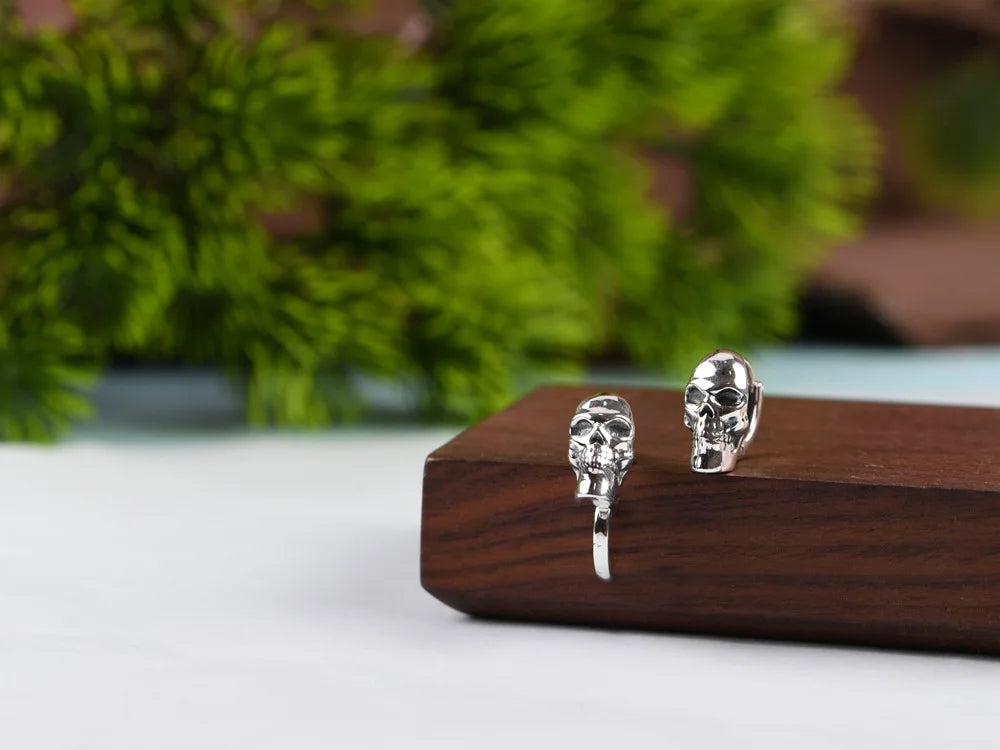 BOCAI New Real S925 Silver Ear Circle Trendy Punk Skull Design Men and Women Earrings Fashion Jewelry Accessories