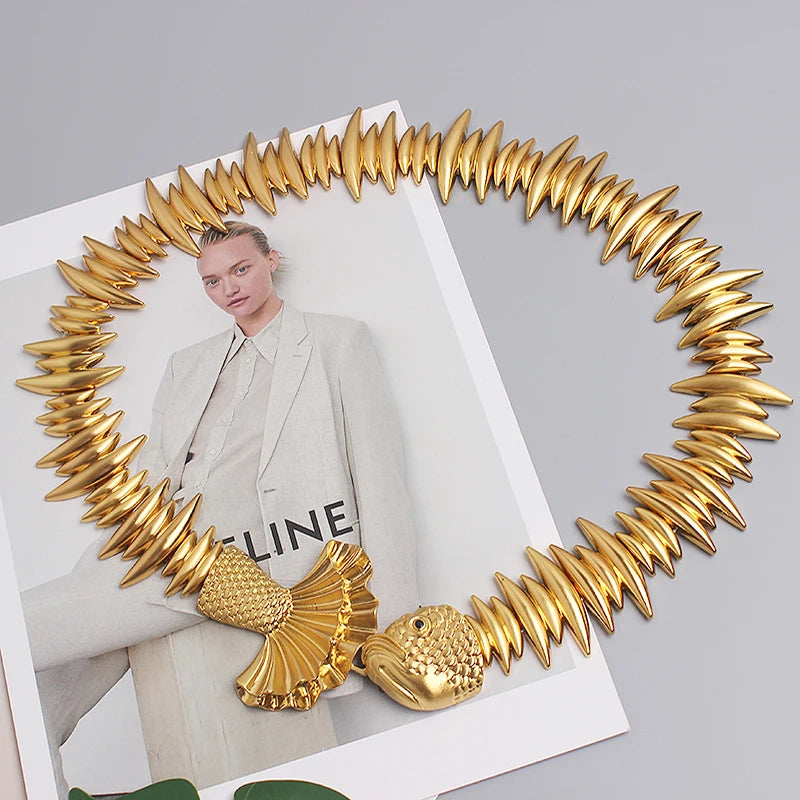 2024 New Designer Belts For Women High Quality Luxury Brand Female Elastic Gold Belt Ladies Waist Fish Metal Dress Waistband