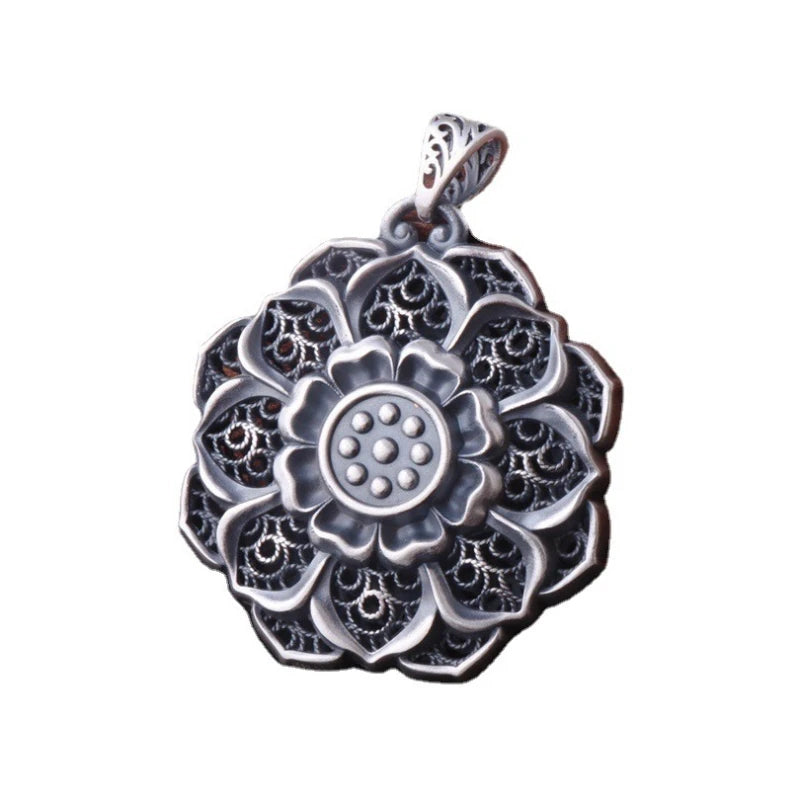 BOCAI S999 Sterling Silver Charm Pendants Hollow Out Lotus Vajra Pestle Hanging Jewelry Pure Argentum Amulet for Men and Women