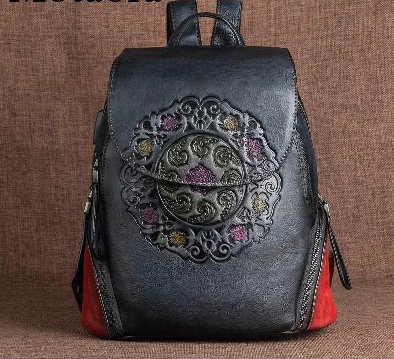 COSMO Fashion Backpack Retro Genuine Leather . Handmade Vintage Bag