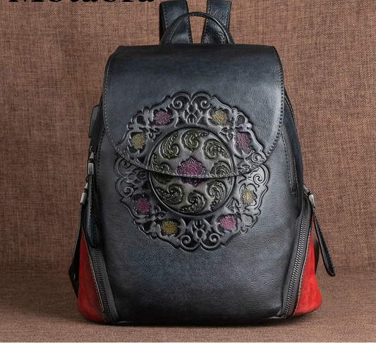 COSMO Fashion Backpack Retro Genuine Leather . Handmade Vintage Bag