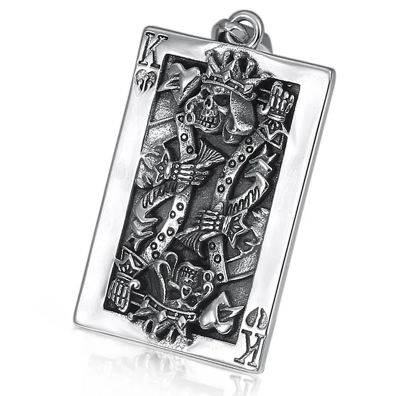 S925 sterling silver trendy retro creative personality poker card K pendant men's Thai silver punk style skull pendant