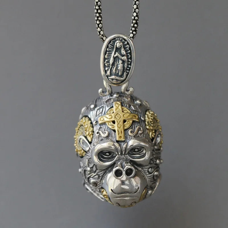 BOCAI New Real S925 Silver Jewelry Gorilla  Ｎon-Ｍainstream Punk  Ｖintage Personality Ｍan Pendant Christmas Gift
