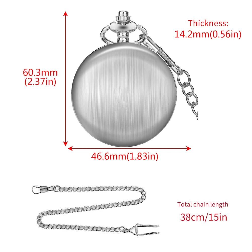 Brushed Silver Smooth Mechanical Pocket Men Watch Roman Numerals Dial Elegant Antique Stylish Hand Winding Pocket Clock Male