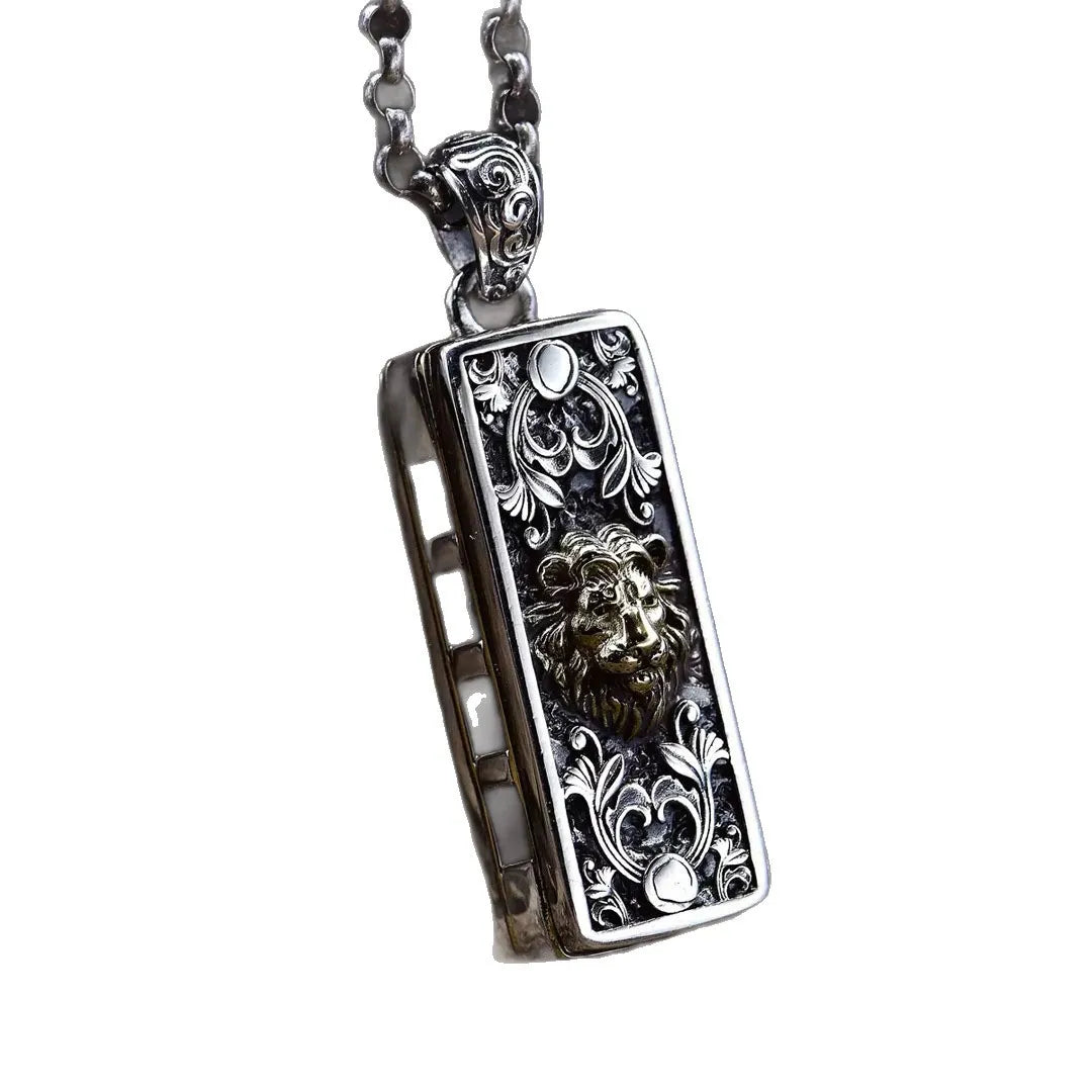 BOCAI NEW S925 Sterling Silver Retro Punk Can Blow Domineering Lion Harmonica Pendant