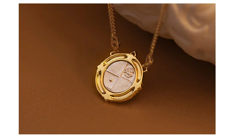Retro Sterling Silver Necklace For Women's 925 Silver Electroplated 18K Gold Lion Red Treasure Ancient Coin Necklace