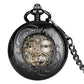 Antique Pocket Watch Hollow Gear Case Men's Hand Winding Mechanical Clock Pendant Chain Luminous Hands Black Timepiece