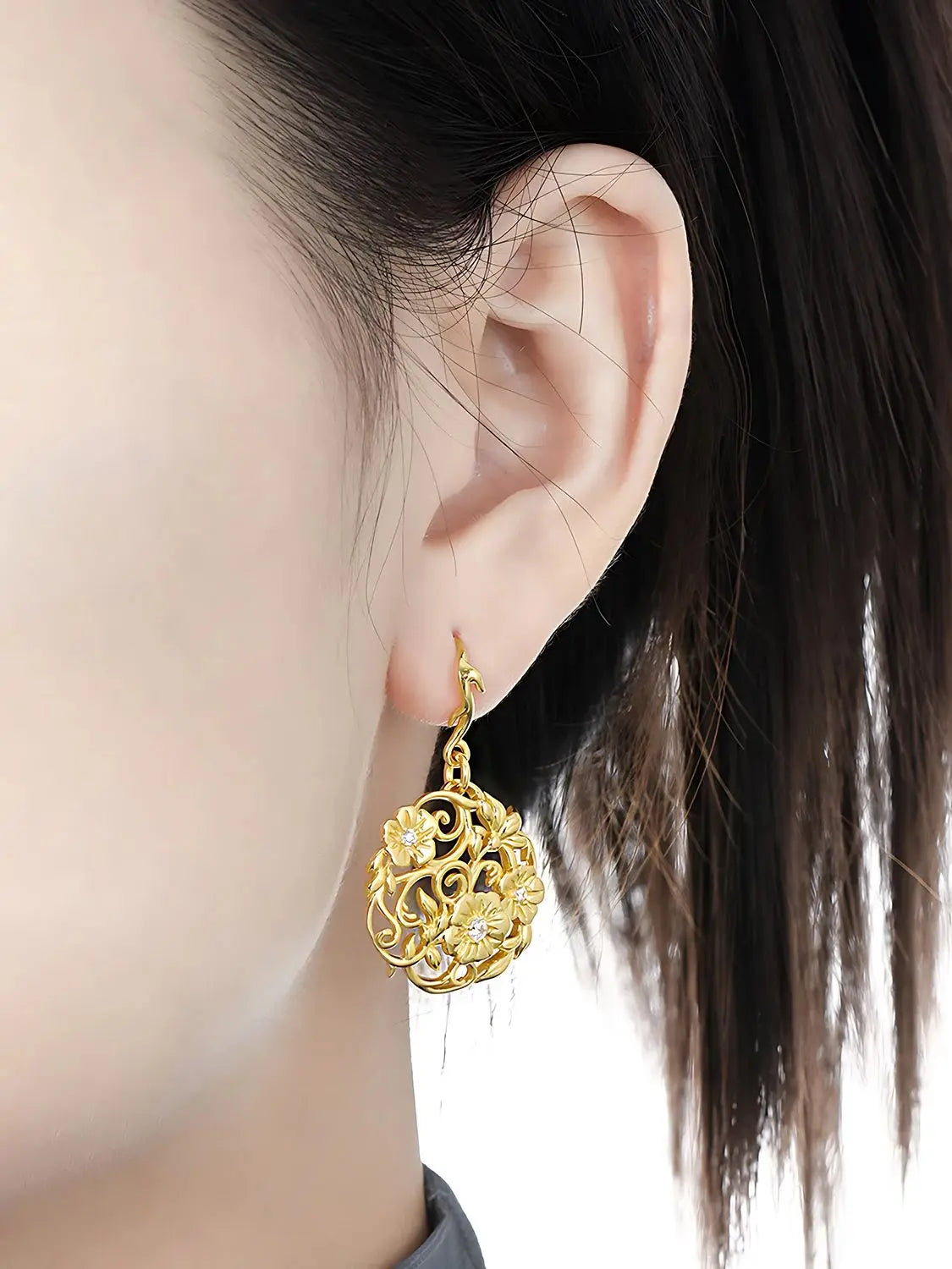 2025 Floral Filigree 925 Sterling Silver Drop Earrings Vintage Hollow Carved Design Fine Jewelry for Women Daily Elegant Style