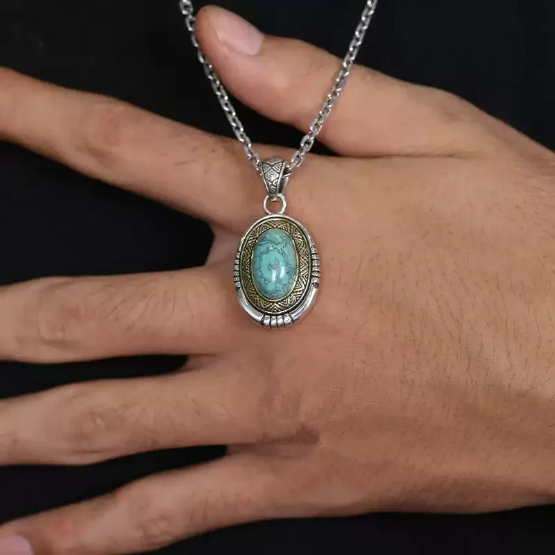 Necklace Pendant Real 925 Sterling Silver Big Natural Turquoise Indian Style Luxury Brand Fine Jewellery Woman Man 2025 Gift P16