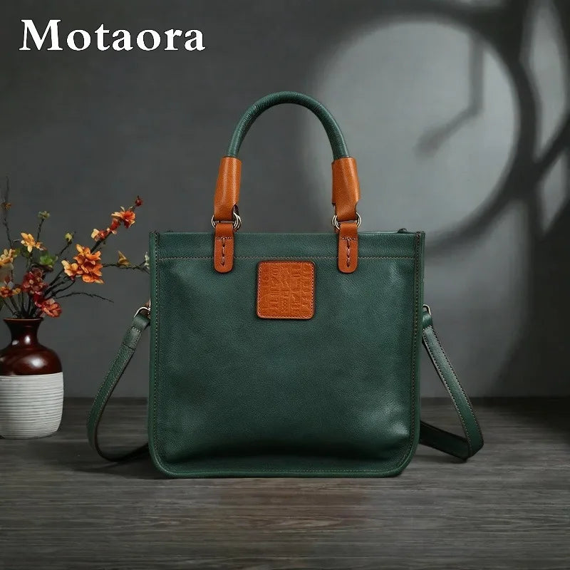 MOTAORA Women Genuine Cowhide Leather Handbag Shoulder Crossbody Bag Top Handle Large Vintage Designer Purse for Women 2025 NEW