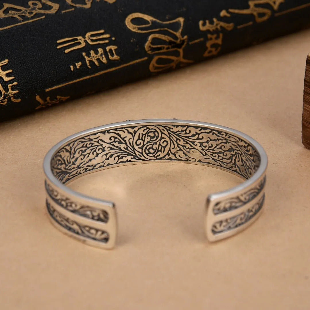 Pure silver diamond pestle bracelet men's retro wide version auspicious cloud bracelet trendy personality wrist accessory