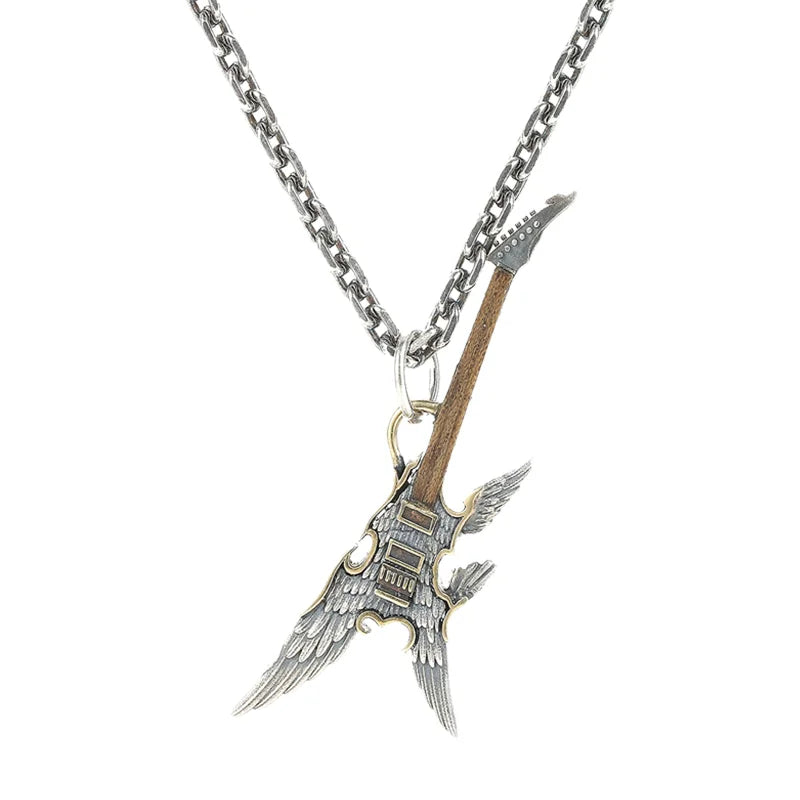 Necklace Pendant Real 925 Sterling Silver Feather Wings Music Guitar Luxury Brand Fine Jewellery Woman Man 2025 Love Gift P79