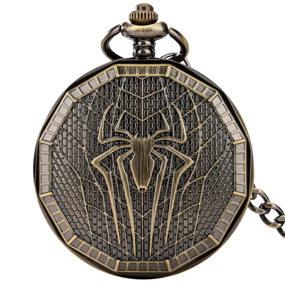 Vintage Bronze Roman Numerals Manual Mechanical Pocket Watch Men Antique Gifts Cool Spider Pattern Back Cover Pocket Clock Man