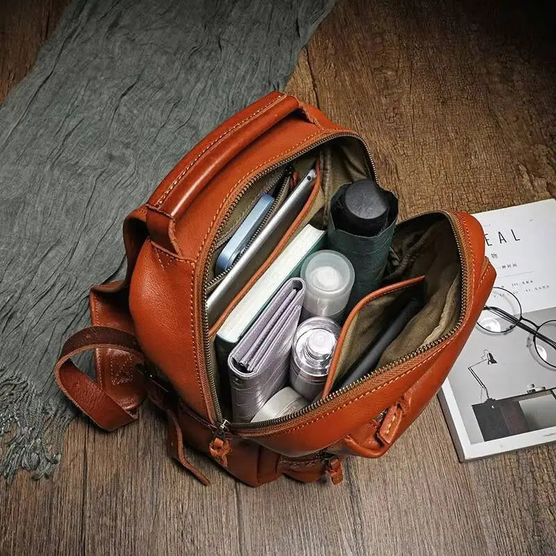 MOTAORA Retro Cowhide Backpack for Women & Men - Luxury Large Capacity Travel Bag with YKK Zippers and Copper Rivet Accents NEW