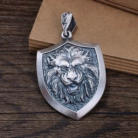 New S999 Sterling Silver Personality Retro Domineering Hip-hop Lion Tiger Head Eagle Faucet Shield Pendant Man.