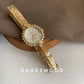 High Quality Brass Watch For Women's Quartz Vintage Luxury Band Antique Elegant 24K Gold Gold Women's Watch Medieval Style
