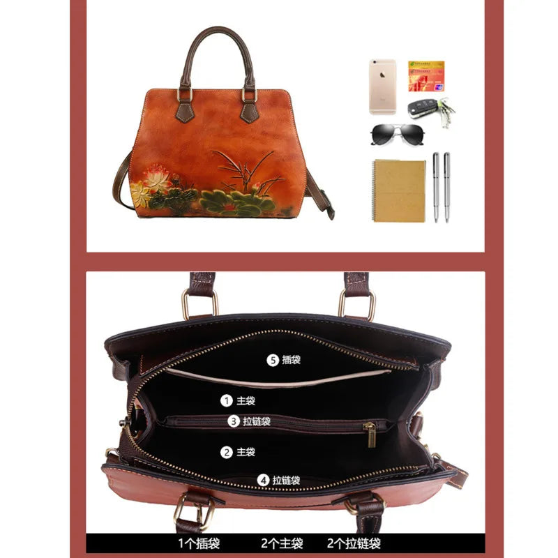 MOTAORA Handmade Genuine Leather Embossing Women Handbags Trend 2025 Female Shouder Bags Vintage Women's Bag Luxury Designer New