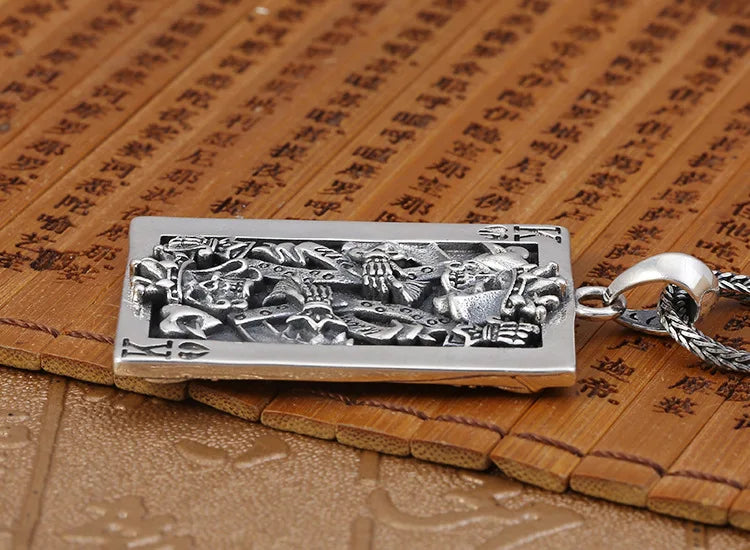 S925 sterling silver trendy retro creative personality poker card K pendant men's Thai silver punk style skull pendant