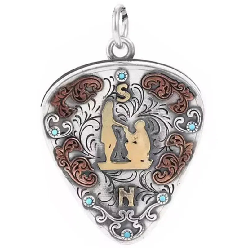 Necklace Pendant Real S990 Sterling Silver Romantic Love Guitar Pick Box Luxury Jewelry Woman Man 2025 Gift Envíos Gratis P21