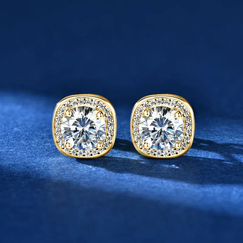 Rrjzz Classic Square 1CT Moissanit Women Earrings with Certificate 925 Sterling Silver Vintage Stud Ear for Wedding Fine Jewelry