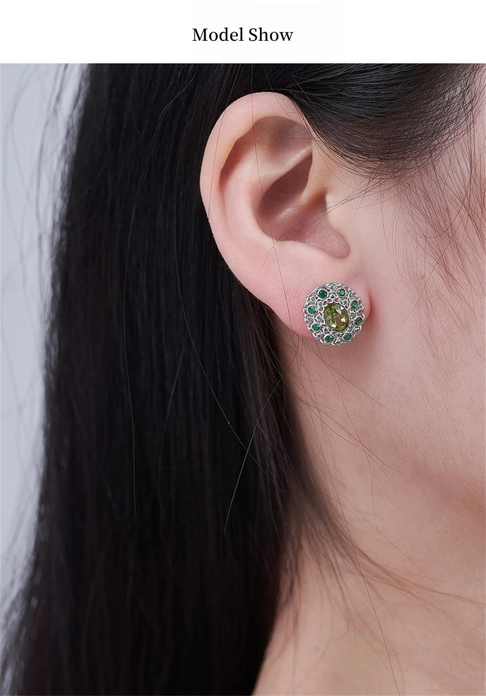 S925 Sterling Silver Studs Earring for Women Peridot Micro Inlay Zirconl Palace Style Ear Studs Fashion Jewelry Wholesale