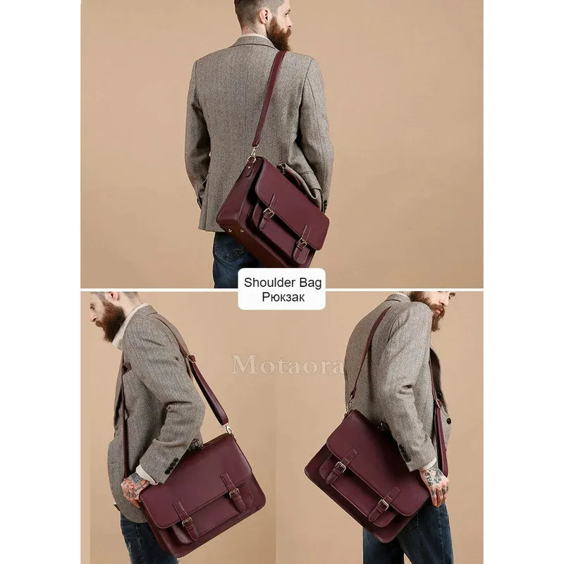 MOTAORA British Women Leather Handbag Men Laptop Briefcase Girls Leather School Backpacks Textbook Bags Boys Shoulder Bag