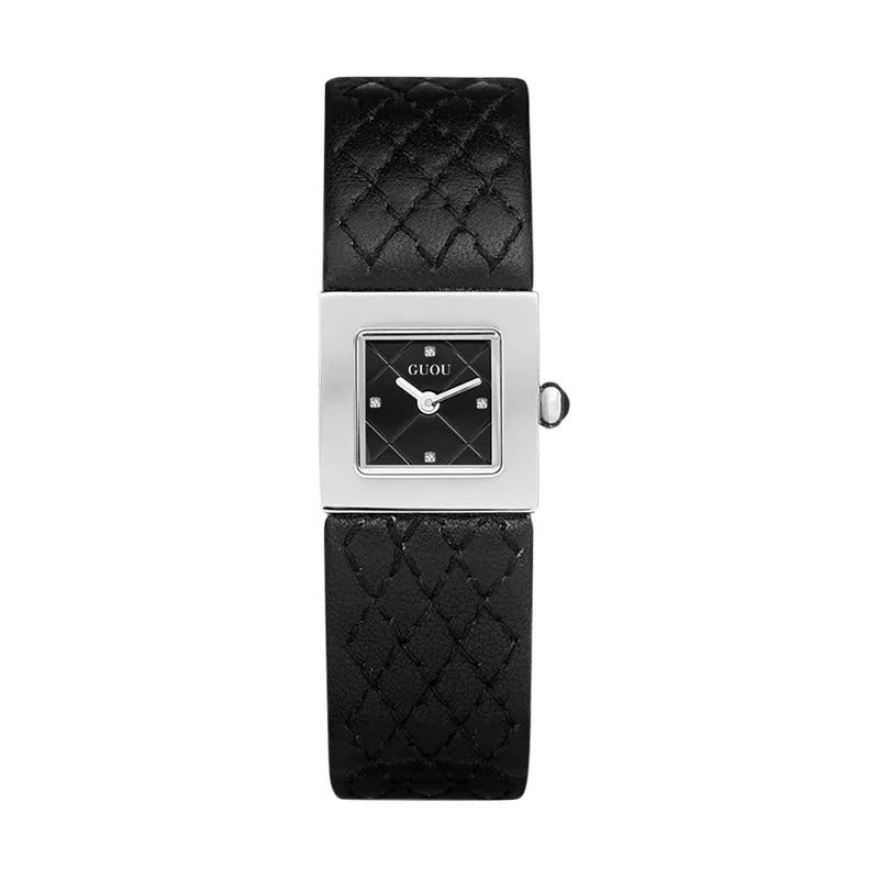Guou Women Quartz Watch Luxury Clock Fashion Vintage Orologio Retro Classic Black Gold Square Reloj Ladies Leather Wrist Watches