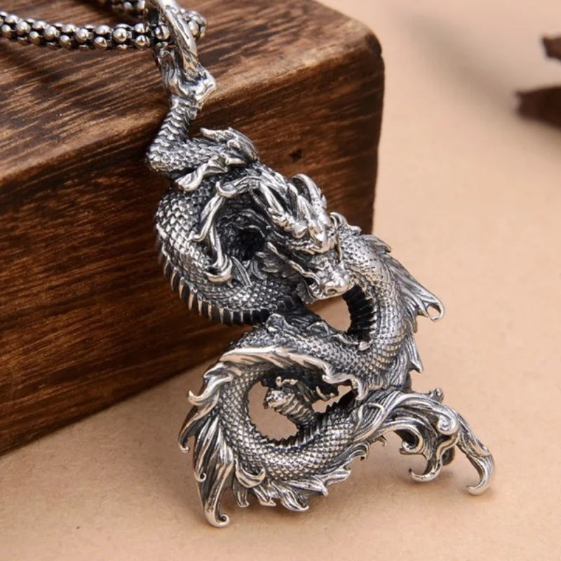 BOCAI S925 Silver Charms Pendants for Women Men Retro 3D Flying Dragon Year of the Loong  Amulet Fashion Jewelry Wholesale